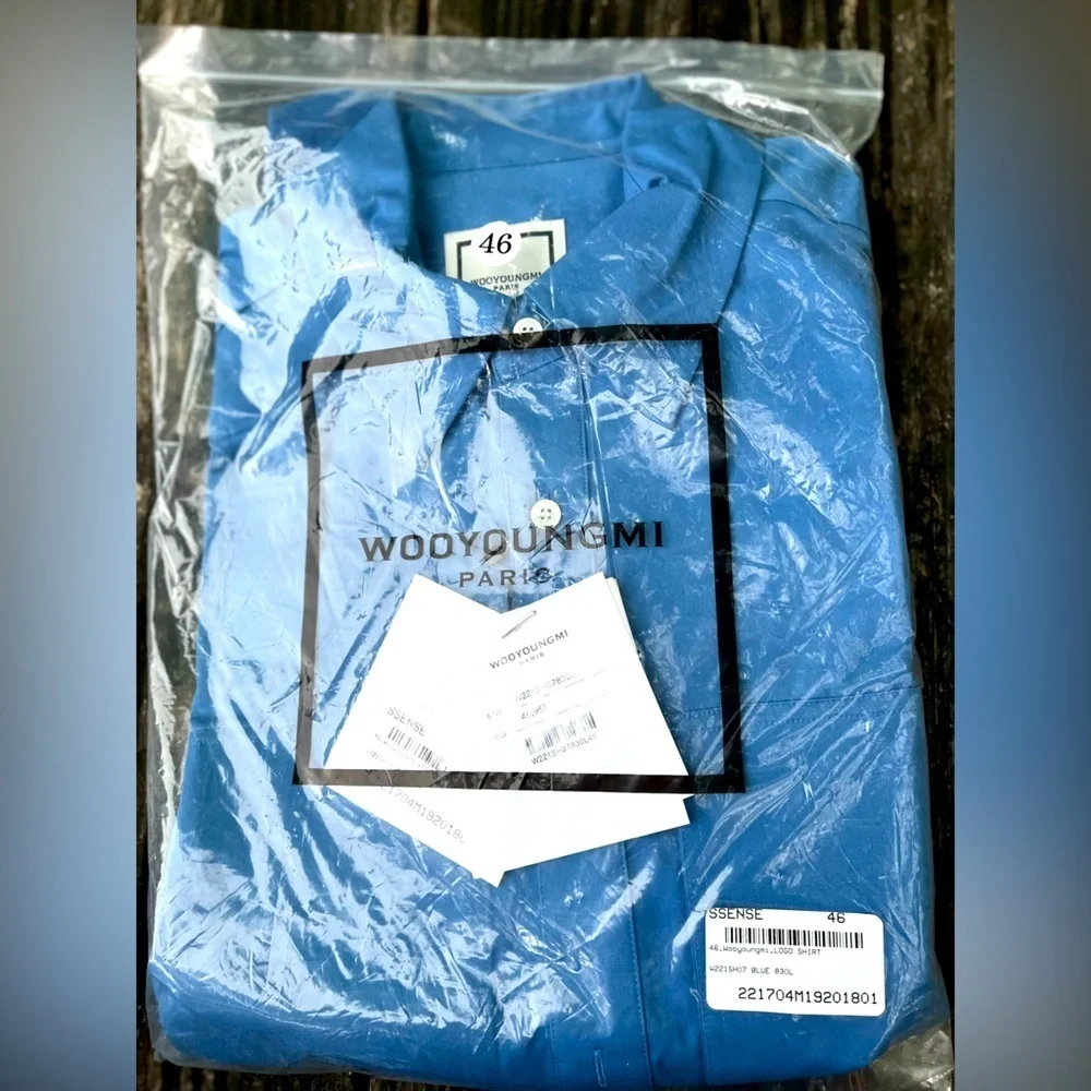 Wooyoungmi PARIS Blue and white button front logo cotton shirt sz Large 46 eur